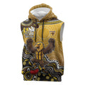 Personalized Hawks Football Mascot Sleeveless Hoodie Aboriginal Dot Art Style Vibrant Indigenous Pattern Design