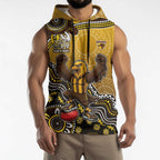Personalized Hawks Football Mascot Sleeveless Hoodie Aboriginal Dot Art Style Vibrant Indigenous Pattern Design