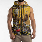 Personalized Hawks Football Mascot Sleeveless Zip Hoodie Aboriginal Dot Art Style Vibrant Indigenous Pattern Design