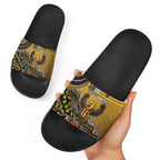Personalized Hawks Football Mascot Slide Sandals Aboriginal Dot Art Style Vibrant Indigenous Pattern Design