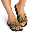 Personalized Hawks Football Mascot Slide Sandals Aboriginal Dot Art Style Vibrant Indigenous Pattern Design