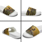 Personalized Hawks Football Mascot Slide Sandals Aboriginal Dot Art Style Vibrant Indigenous Pattern Design