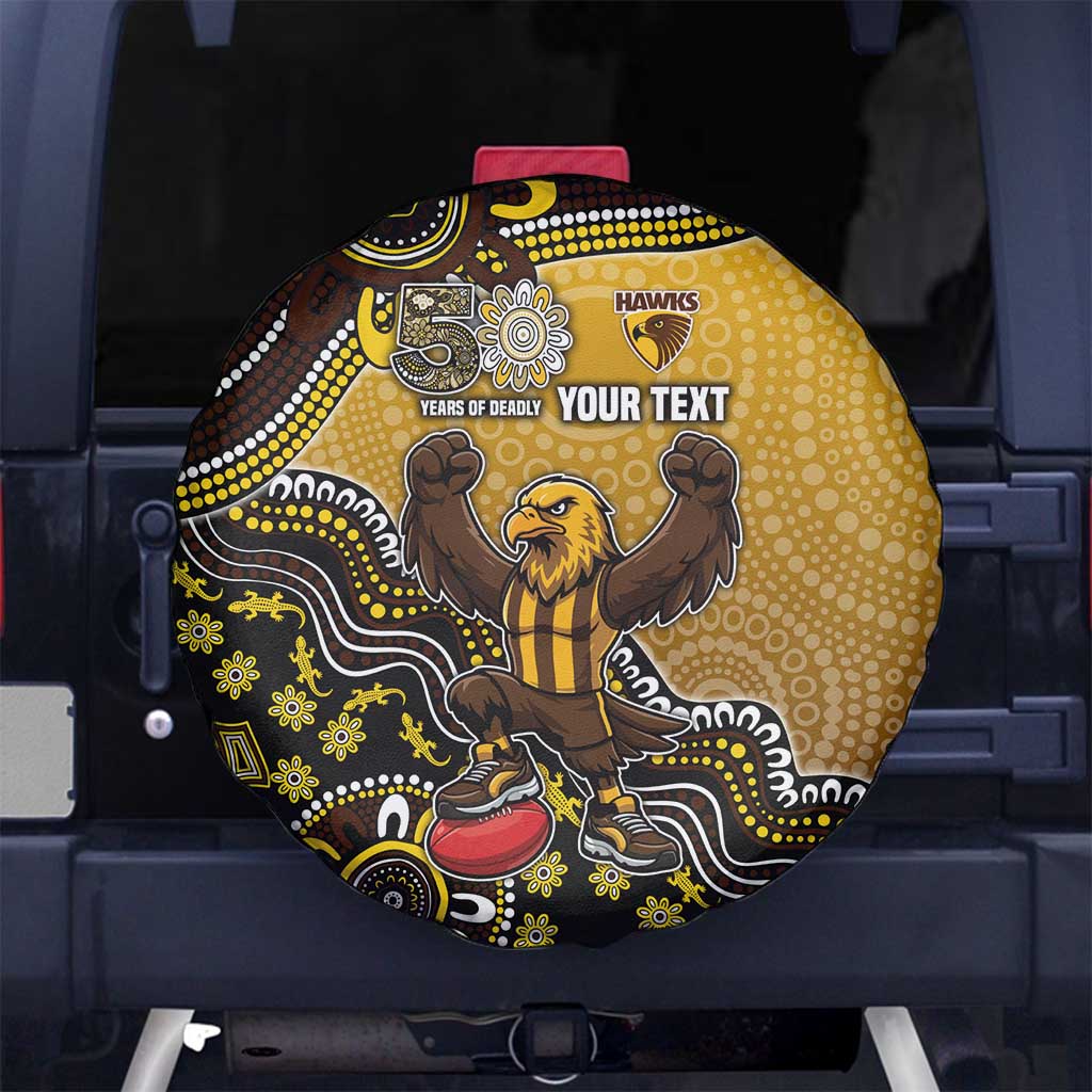 Personalized Hawks Football Mascot Spare Tire Cover Aboriginal Dot Art Style Vibrant Indigenous Pattern Design