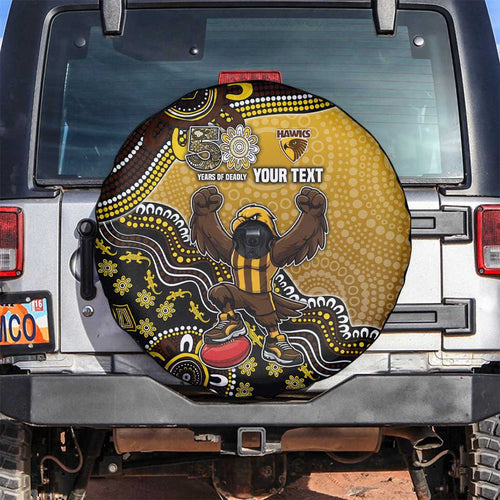 Personalized Hawks Football Mascot Spare Tire Cover Aboriginal Dot Art Style Vibrant Indigenous Pattern Design