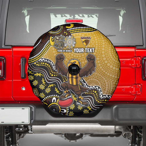 Personalized Hawks Football Mascot Spare Tire Cover Aboriginal Dot Art Style Vibrant Indigenous Pattern Design