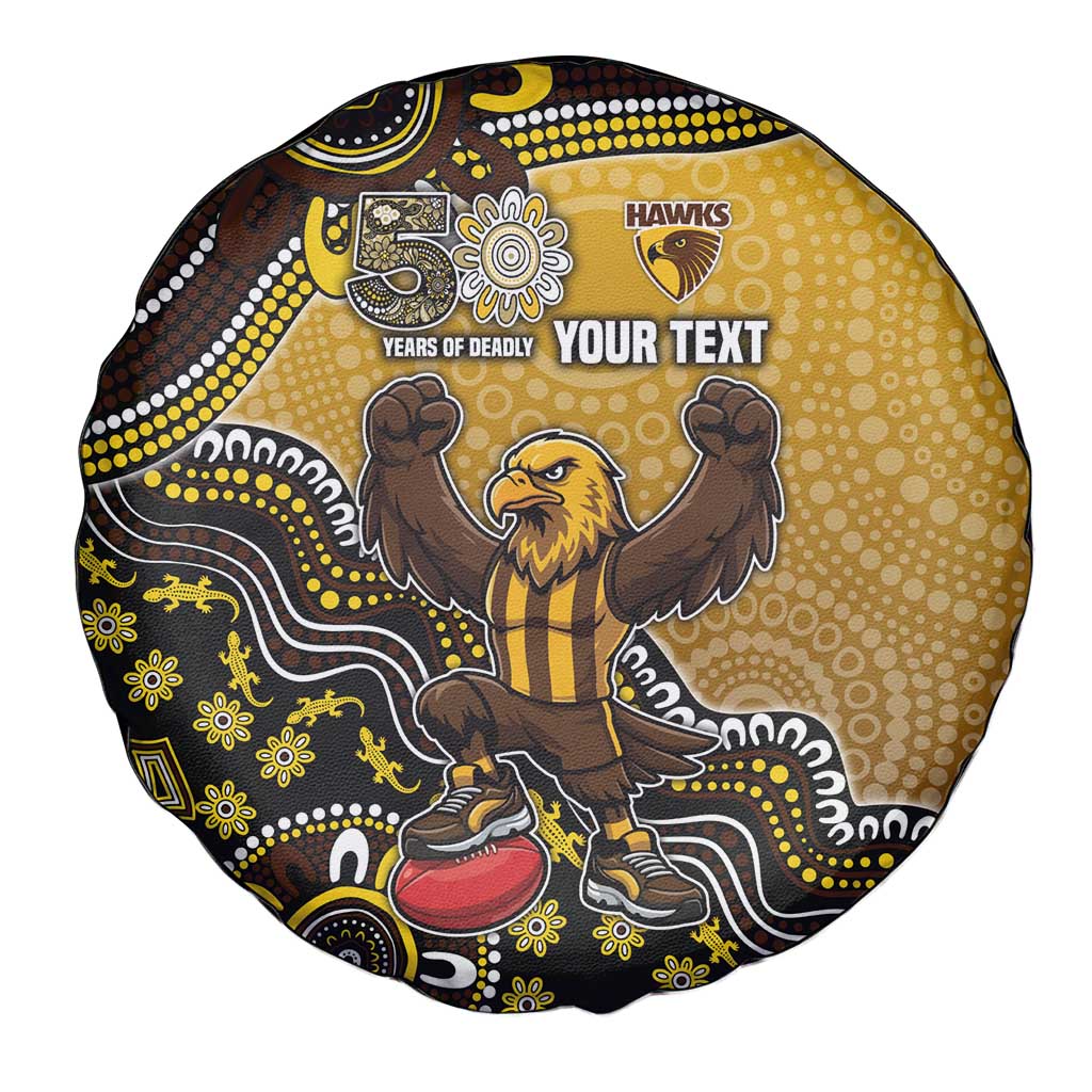 Personalized Hawks Football Mascot Spare Tire Cover Aboriginal Dot Art Style Vibrant Indigenous Pattern Design