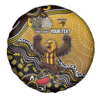 Personalized Hawks Football Mascot Spare Tire Cover Aboriginal Dot Art Style Vibrant Indigenous Pattern Design