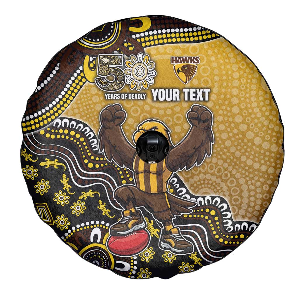 Personalized Hawks Football Mascot Spare Tire Cover Aboriginal Dot Art Style Vibrant Indigenous Pattern Design