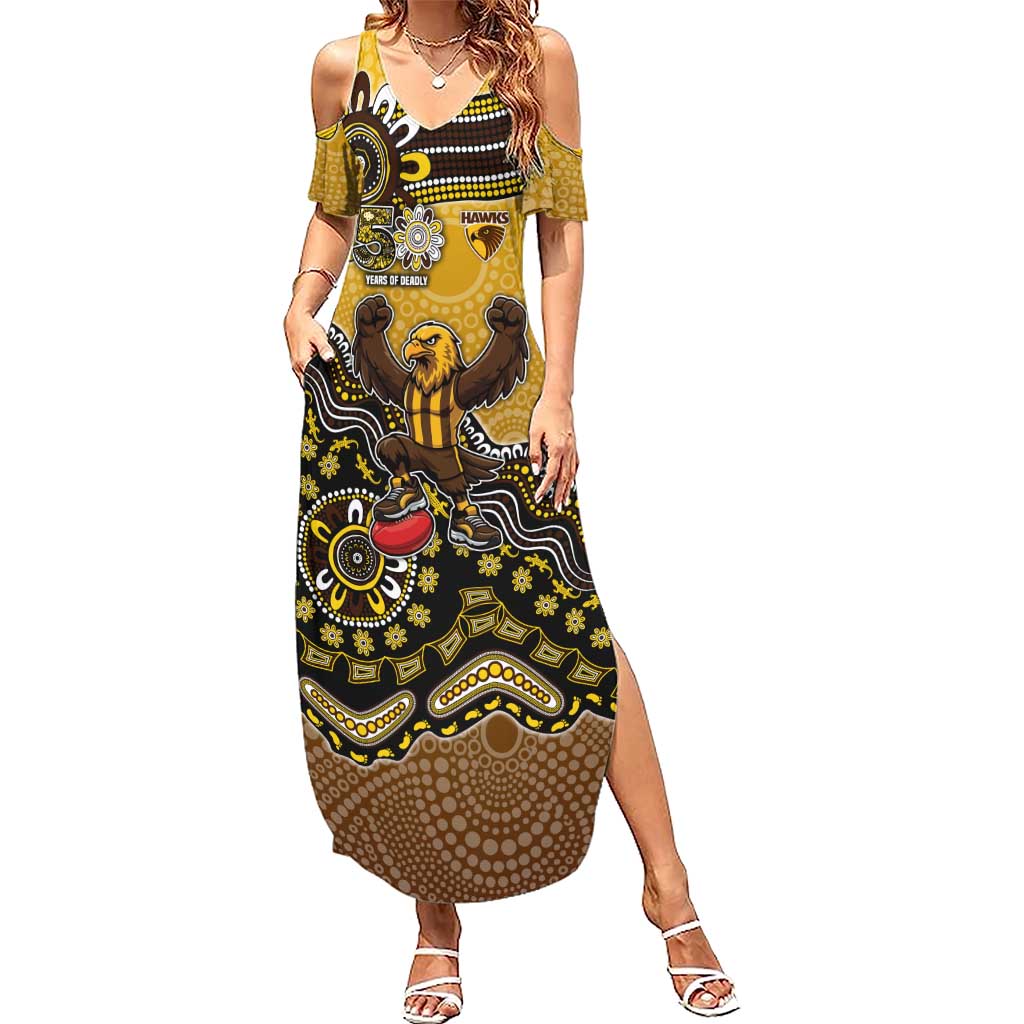 Personalized Hawks Football Mascot Summer Maxi Dress Aboriginal Dot Art Style Vibrant Indigenous Pattern Design