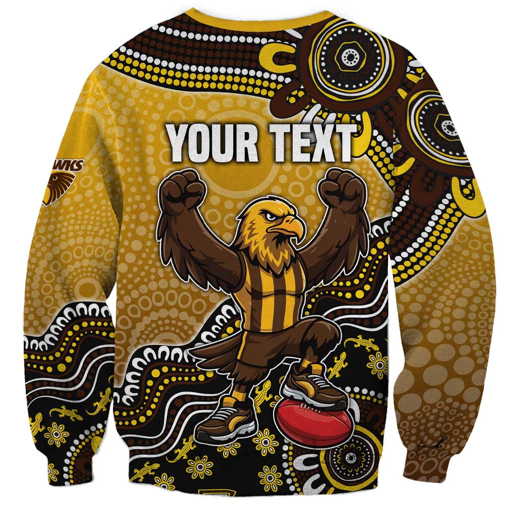 Personalized Hawks Football Mascot Sweatshirt Aboriginal Dot Art Style Vibrant Indigenous Pattern Design