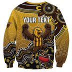 Personalized Hawks Football Mascot Sweatshirt Aboriginal Dot Art Style Vibrant Indigenous Pattern Design