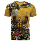 Personalized Hawks Football Mascot T Shirt Aboriginal Dot Art Style Vibrant Indigenous Pattern Design