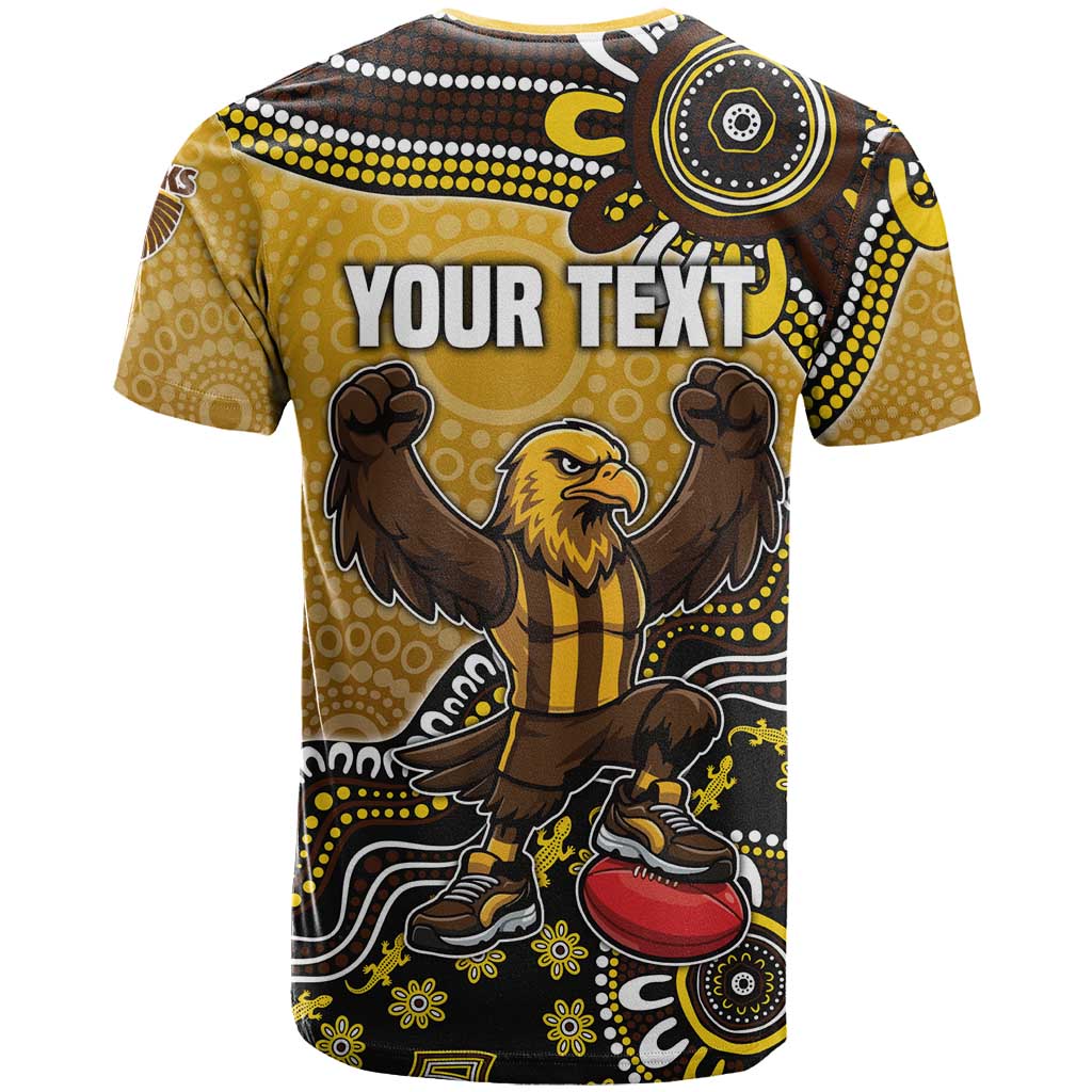 Personalized Hawks Football Mascot T Shirt Aboriginal Dot Art Style Vibrant Indigenous Pattern Design
