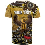 Personalized Hawks Football Mascot T Shirt Aboriginal Dot Art Style Vibrant Indigenous Pattern Design