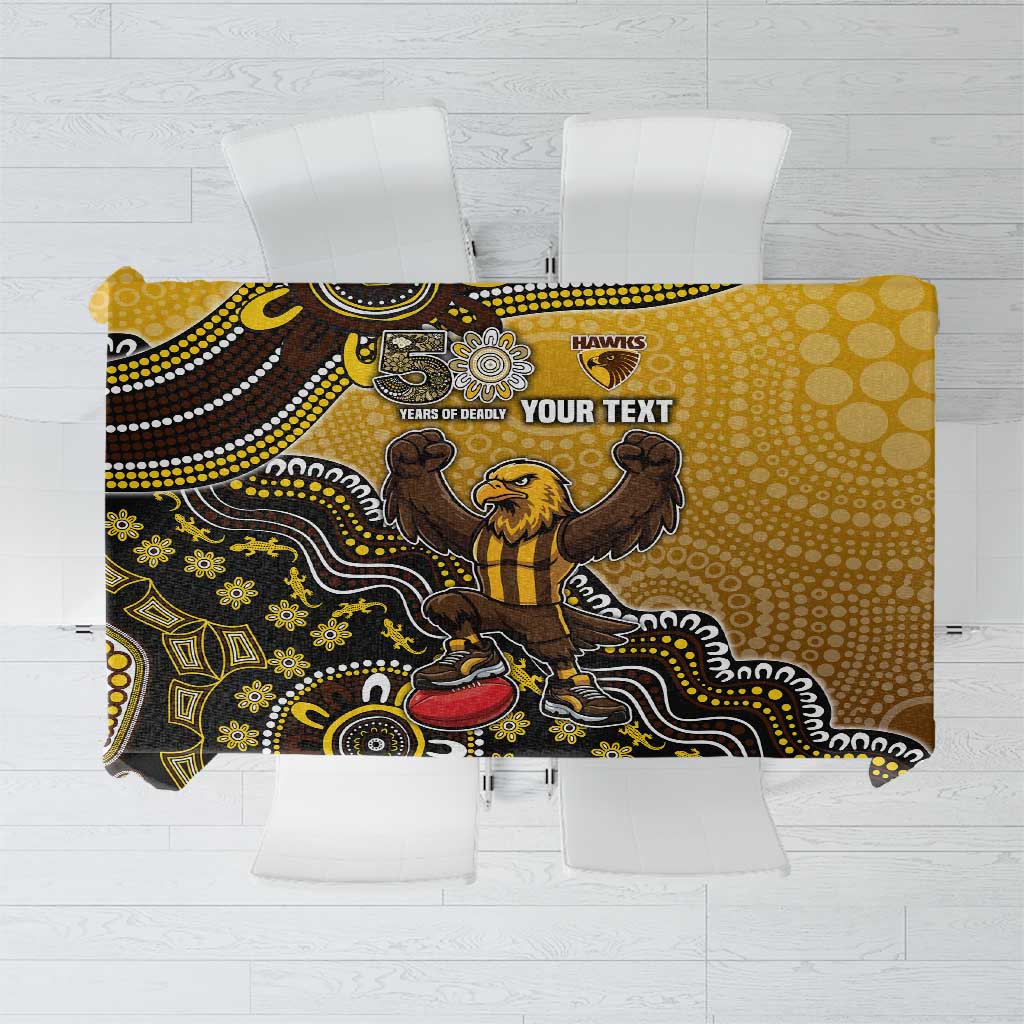 Personalized Hawks Football Mascot Tablecloth Aboriginal Dot Art Style Vibrant Indigenous Pattern Design
