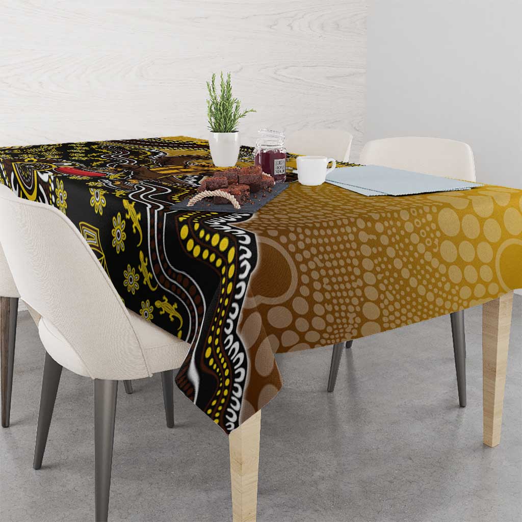 Personalized Hawks Football Mascot Tablecloth Aboriginal Dot Art Style Vibrant Indigenous Pattern Design