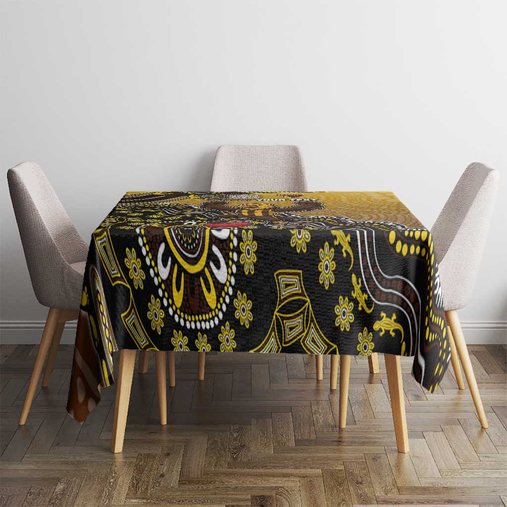 Personalized Hawks Football Mascot Tablecloth Aboriginal Dot Art Style Vibrant Indigenous Pattern Design