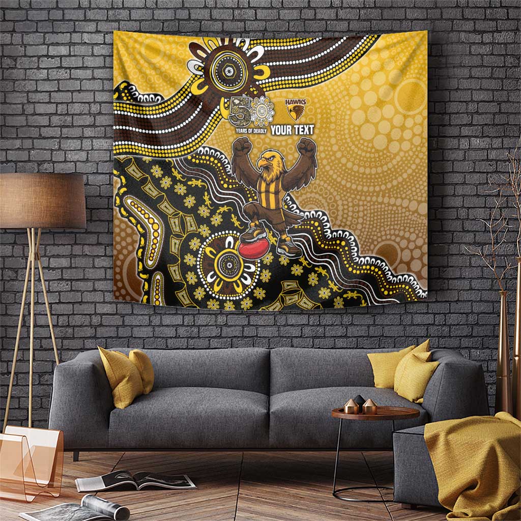 Personalized Hawks Football Mascot Tapestry Aboriginal Dot Art Style Vibrant Indigenous Pattern Design