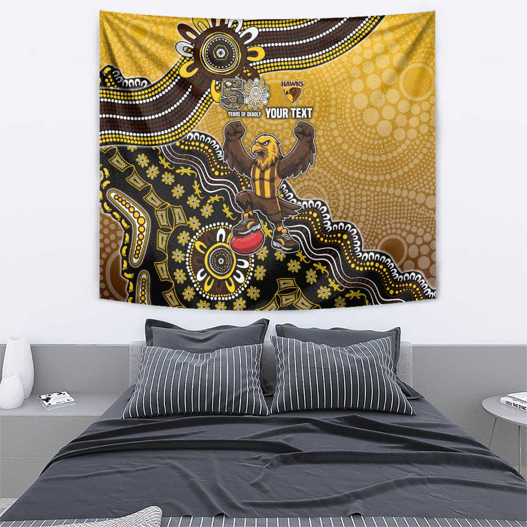 Personalized Hawks Football Mascot Tapestry Aboriginal Dot Art Style Vibrant Indigenous Pattern Design