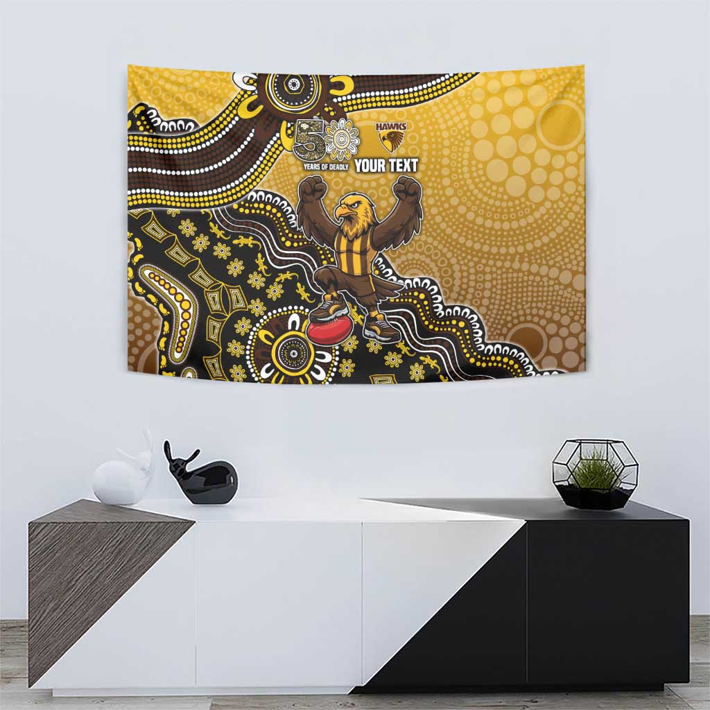 Personalized Hawks Football Mascot Tapestry Aboriginal Dot Art Style Vibrant Indigenous Pattern Design