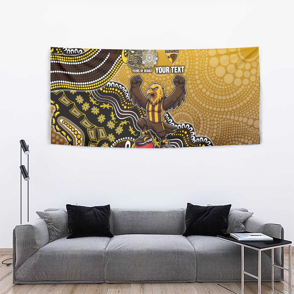Personalized Hawks Football Mascot Tapestry Aboriginal Dot Art Style Vibrant Indigenous Pattern Design