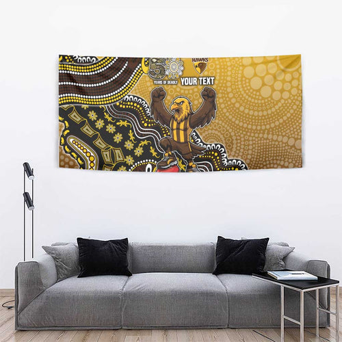 Personalized Hawks Football Mascot Tapestry Aboriginal Dot Art Style Vibrant Indigenous Pattern Design