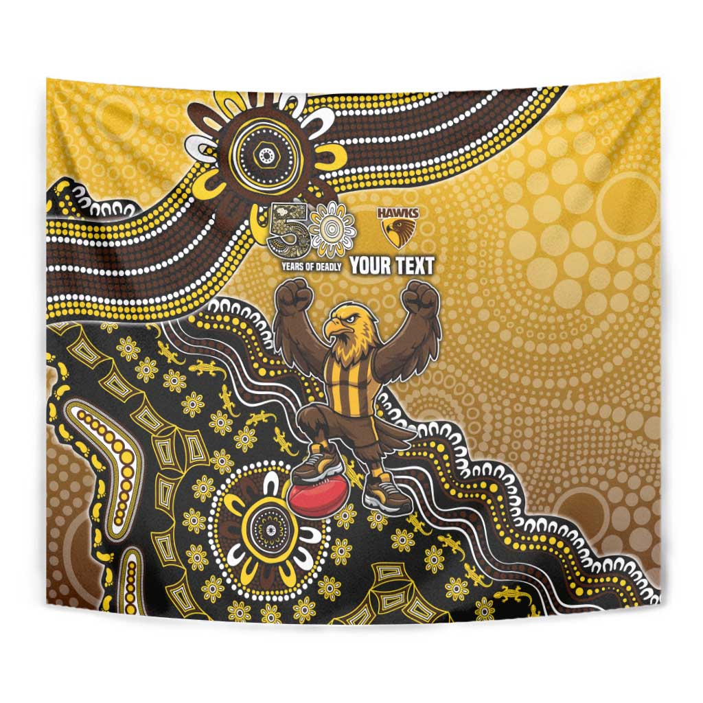 Personalized Hawks Football Mascot Tapestry Aboriginal Dot Art Style Vibrant Indigenous Pattern Design