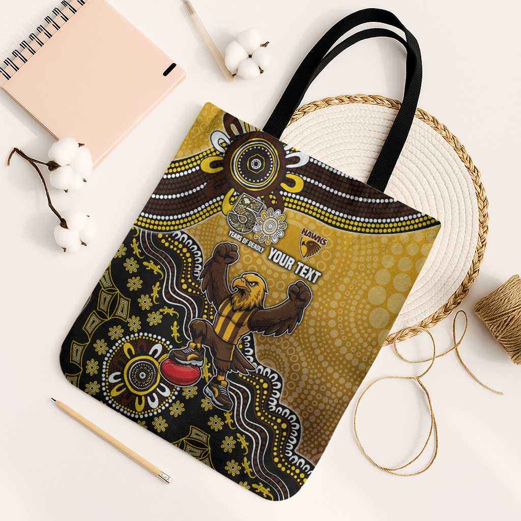Personalized Hawks Football Mascot Tote Bag Aboriginal Dot Art Style Vibrant Indigenous Pattern Design