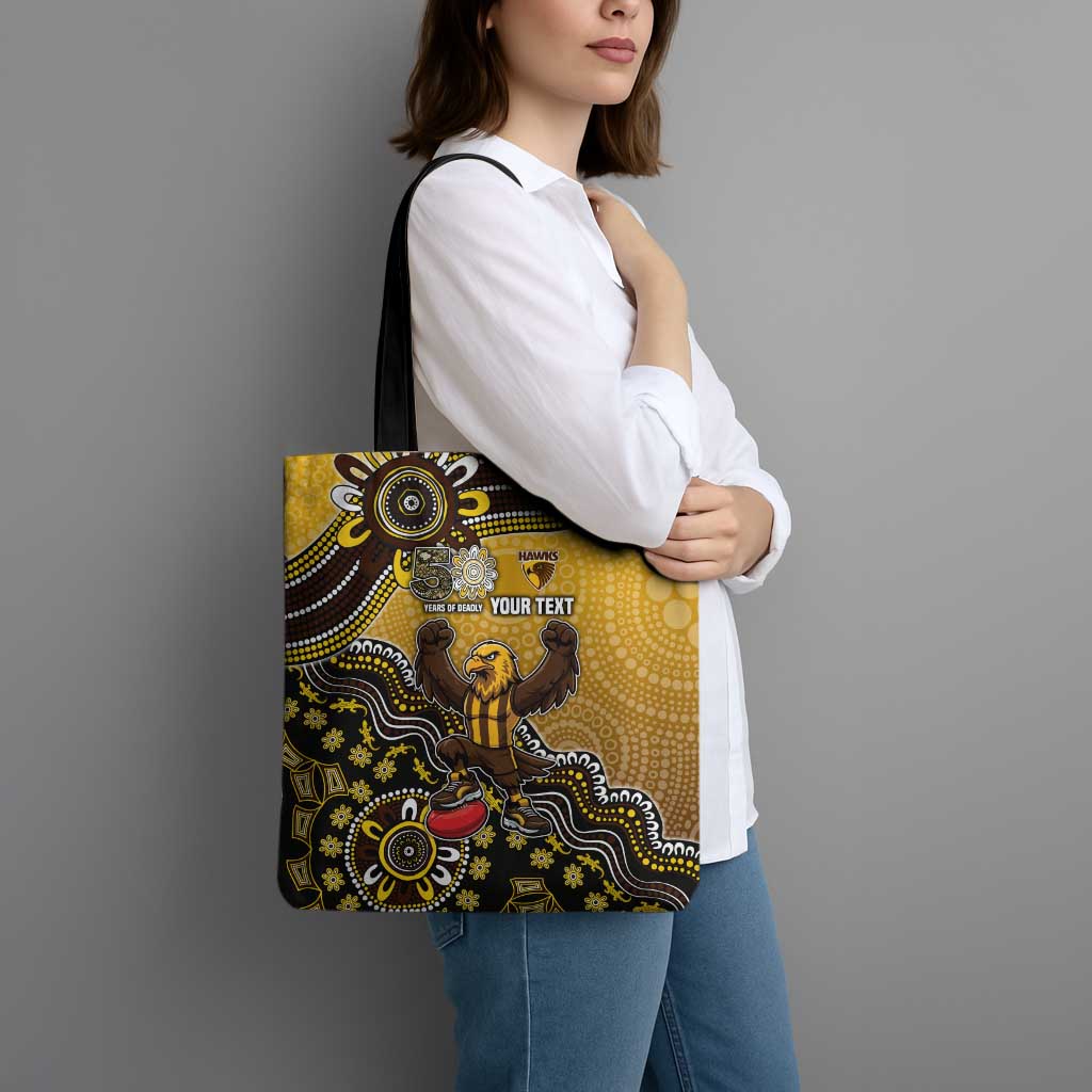 Personalized Hawks Football Mascot Tote Bag Aboriginal Dot Art Style Vibrant Indigenous Pattern Design