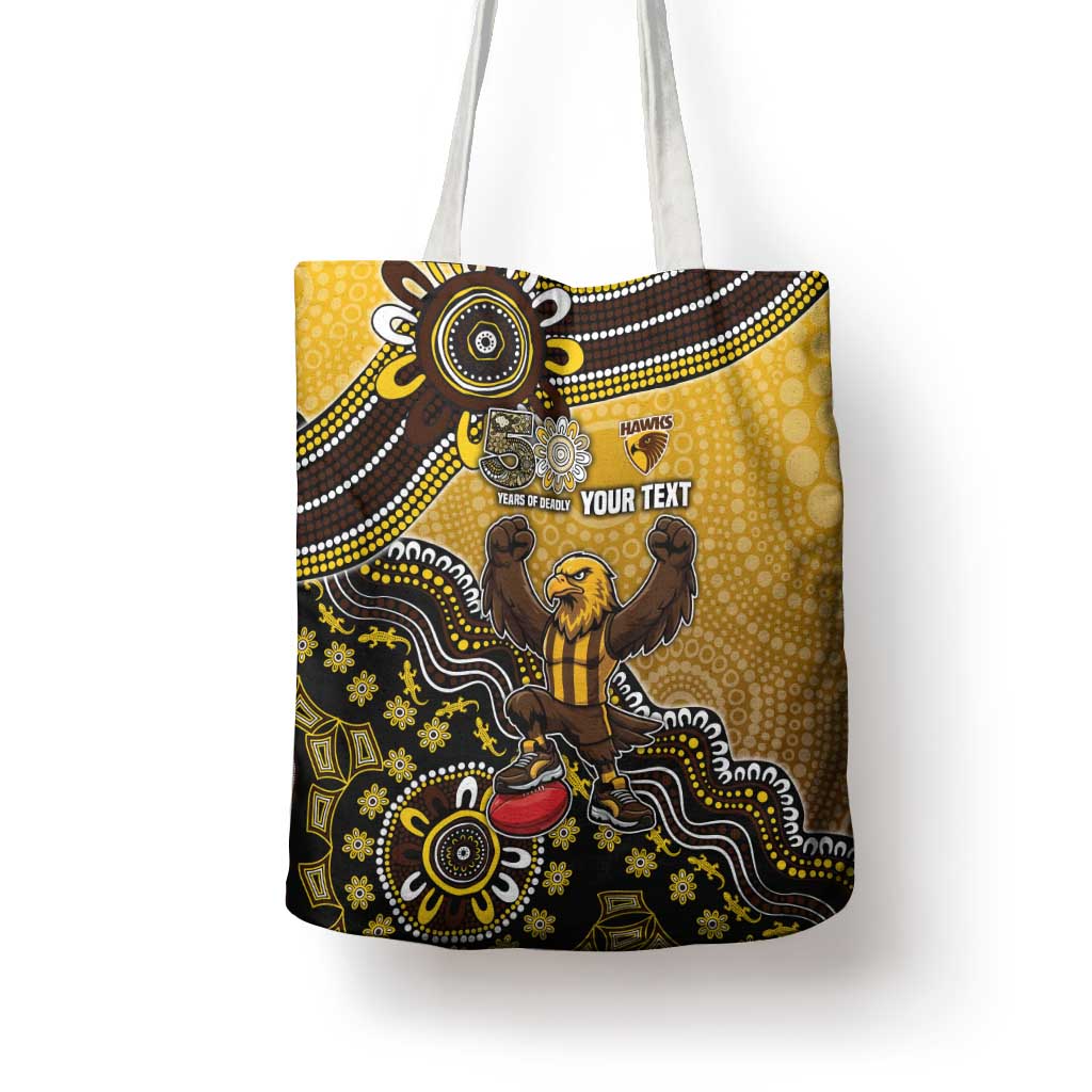 Personalized Hawks Football Mascot Tote Bag Aboriginal Dot Art Style Vibrant Indigenous Pattern Design