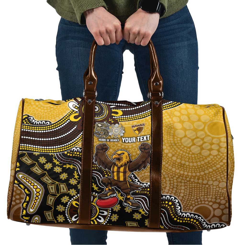 Personalized Hawks Football Mascot Travel Bag Aboriginal Dot Art Style Vibrant Indigenous Pattern Design