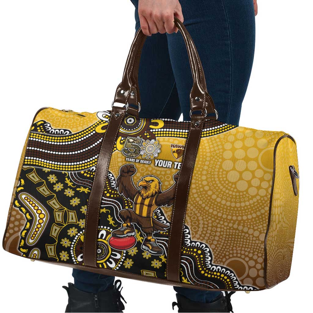 Personalized Hawks Football Mascot Travel Bag Aboriginal Dot Art Style Vibrant Indigenous Pattern Design