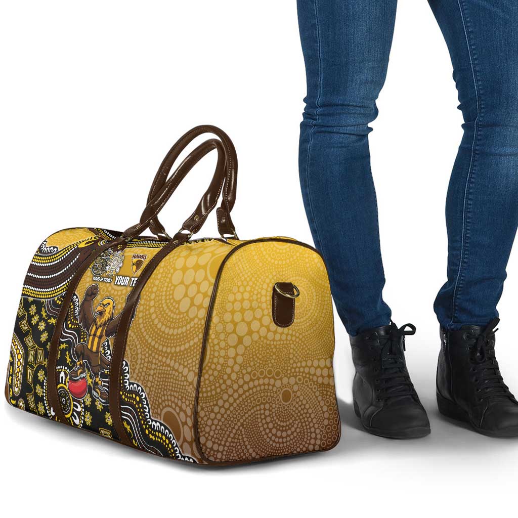 Personalized Hawks Football Mascot Travel Bag Aboriginal Dot Art Style Vibrant Indigenous Pattern Design