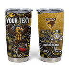 Personalized Hawks Football Mascot Tumbler Cup Aboriginal Dot Art Style Vibrant Indigenous Pattern Design