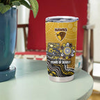 Personalized Hawks Football Mascot Tumbler Cup Aboriginal Dot Art Style Vibrant Indigenous Pattern Design