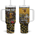 Personalized Hawks Football Mascot Tumbler With Handle Aboriginal Dot Art Style Vibrant Indigenous Pattern Design