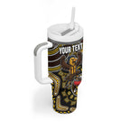 Personalized Hawks Football Mascot Tumbler With Handle Aboriginal Dot Art Style Vibrant Indigenous Pattern Design