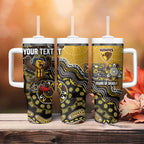 Personalized Hawks Football Mascot Tumbler With Handle Aboriginal Dot Art Style Vibrant Indigenous Pattern Design