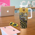 Personalized Hawks Football Mascot Tumbler With Handle Aboriginal Dot Art Style Vibrant Indigenous Pattern Design