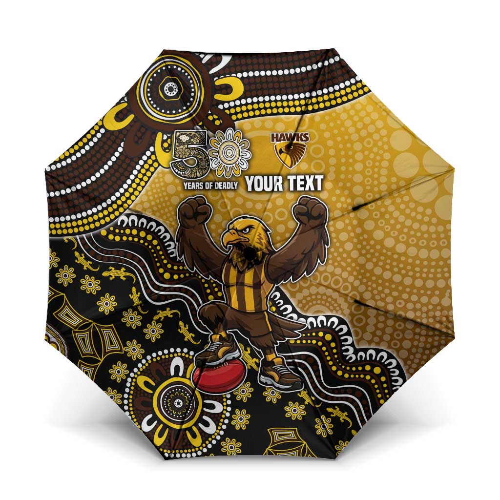 Personalized Hawks Football Mascot Umbrella Aboriginal Dot Art Style Vibrant Indigenous Pattern Design