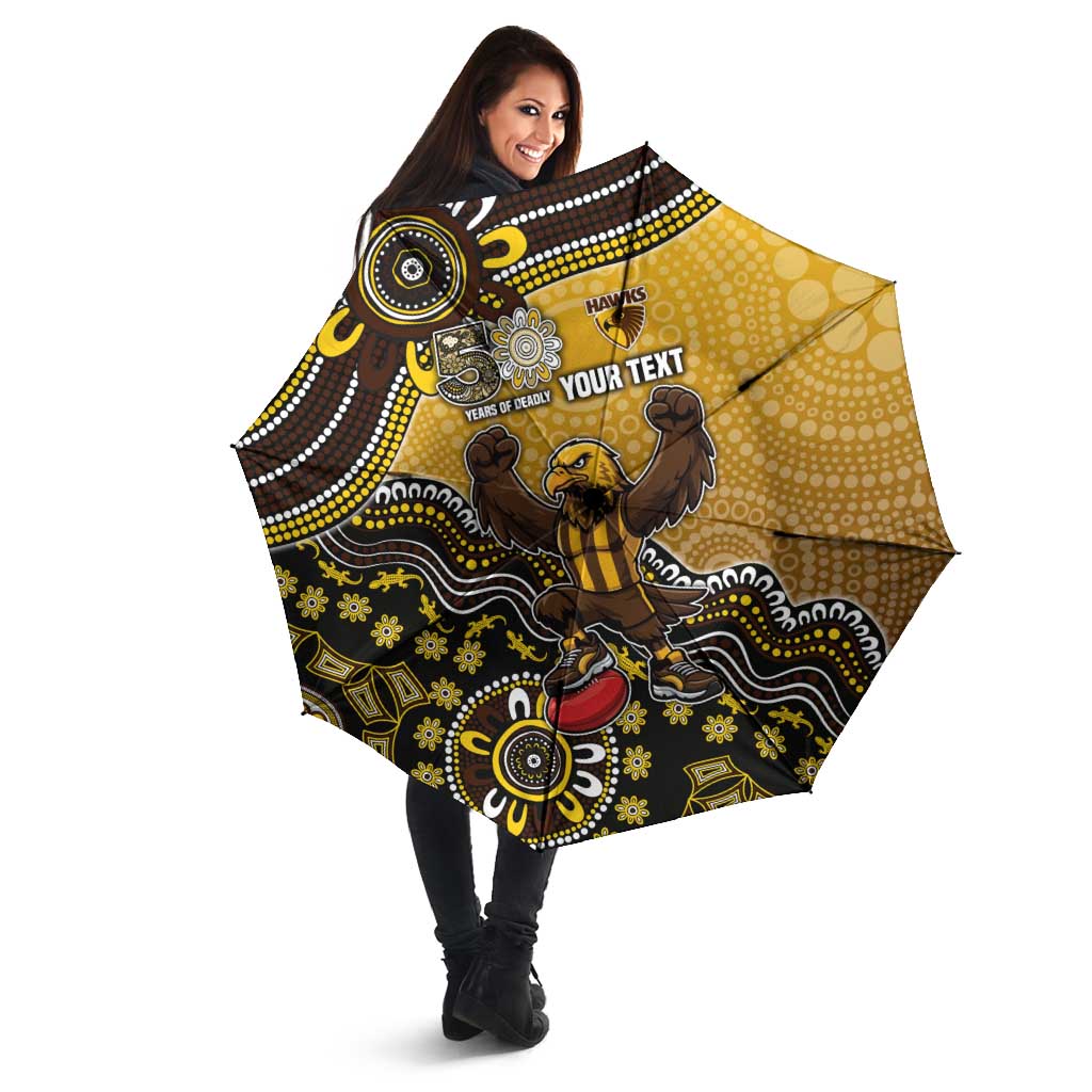 Personalized Hawks Football Mascot Umbrella Aboriginal Dot Art Style Vibrant Indigenous Pattern Design