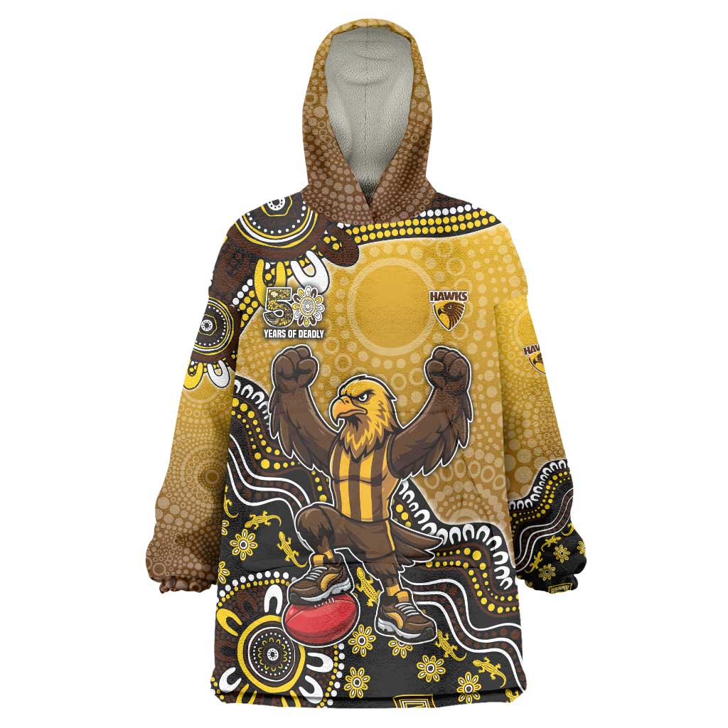 Personalized Hawks Football Mascot Wearable Blanket Hoodie Aboriginal Dot Art Style Vibrant Indigenous Pattern Design