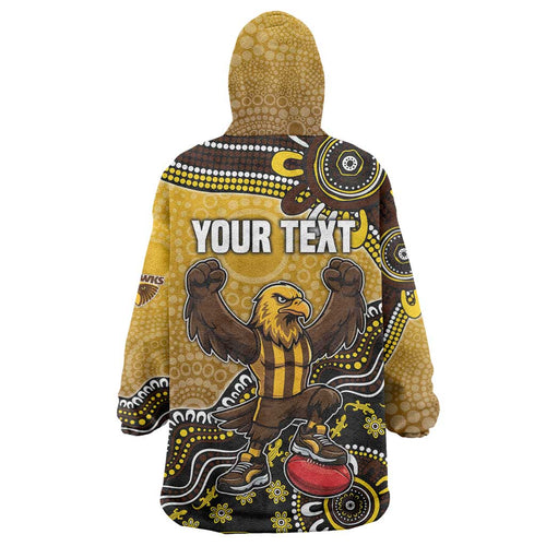 Personalized Hawks Football Mascot Wearable Blanket Hoodie Aboriginal Dot Art Style Vibrant Indigenous Pattern Design