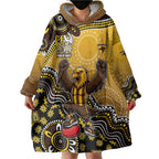 Personalized Hawks Football Mascot Wearable Blanket Hoodie Aboriginal Dot Art Style Vibrant Indigenous Pattern Design