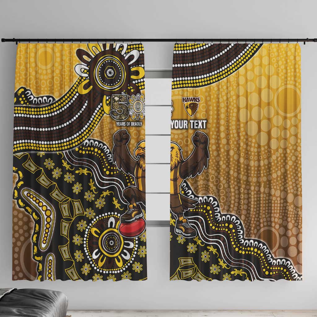 Personalized Hawks Football Mascot Window Curtain Aboriginal Dot Art Style Vibrant Indigenous Pattern Design