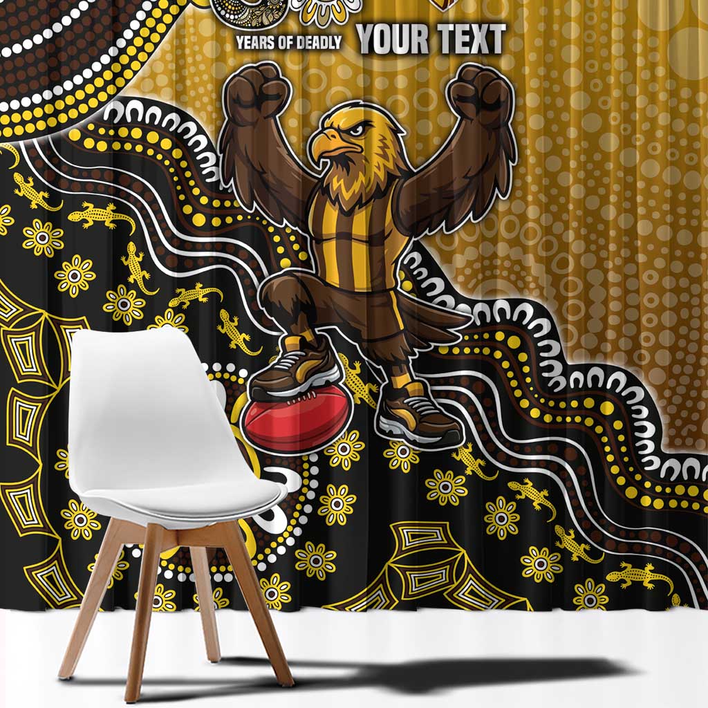 Personalized Hawks Football Mascot Window Curtain Aboriginal Dot Art Style Vibrant Indigenous Pattern Design