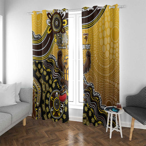 Personalized Hawks Football Mascot Window Curtain Aboriginal Dot Art Style Vibrant Indigenous Pattern Design