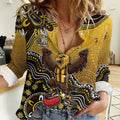 Personalized Hawks Football Mascot Women Casual Shirt Aboriginal Dot Art Style Vibrant Indigenous Pattern Design