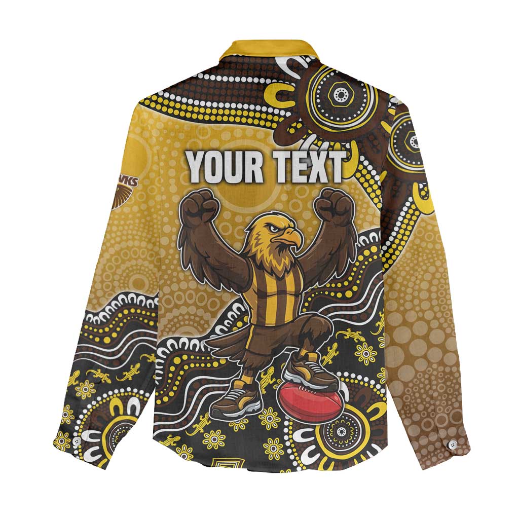 Personalized Hawks Football Mascot Women Casual Shirt Aboriginal Dot Art Style Vibrant Indigenous Pattern Design