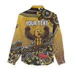 Personalized Hawks Football Mascot Women Casual Shirt Aboriginal Dot Art Style Vibrant Indigenous Pattern Design